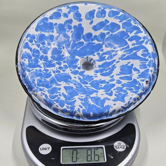 Blue & White Swirl Enamelware Agateware Graniteware Lid with Round Knob - Picture 13 of 13